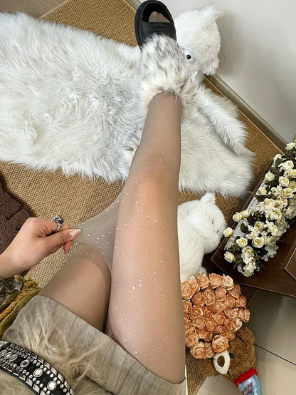 Black/Gray/Nude Y2K Rhinestone Diamond Pattern Tights