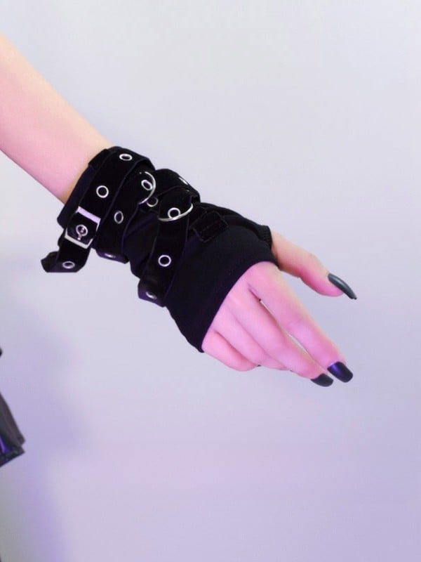 Black Cyberpunk Buckle Details Gloves