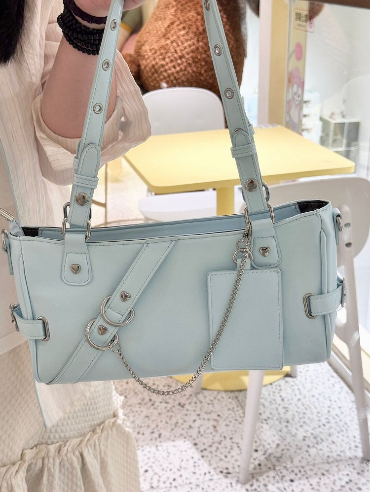 Blue Vintage PU Leather Transparent Window Small Square Ita Bag