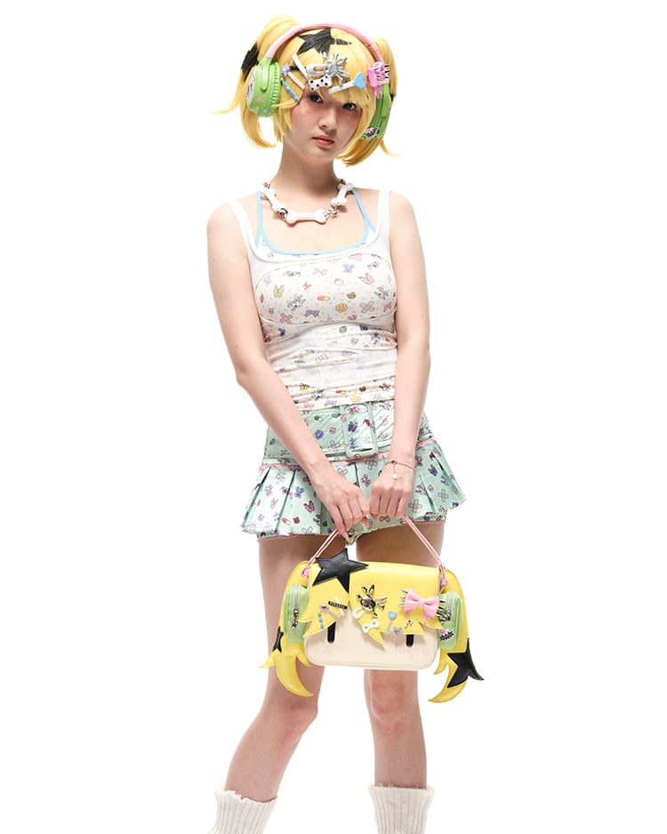 Yellow Headphone Girl PU Crossbody Tote Bag