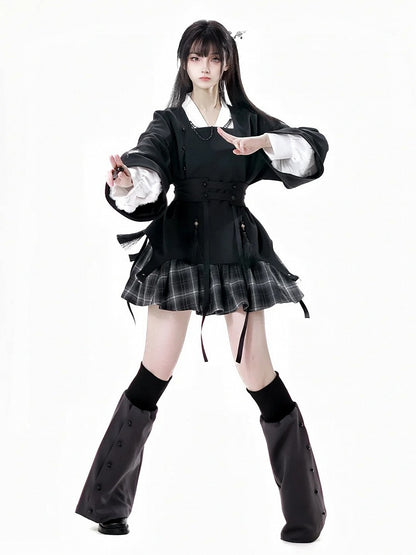 Gray Elastic Cuffs Faux Placket 49CM Flared Leg Warmers