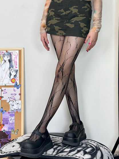 Black Y2K Flower Vine Pattern Tights