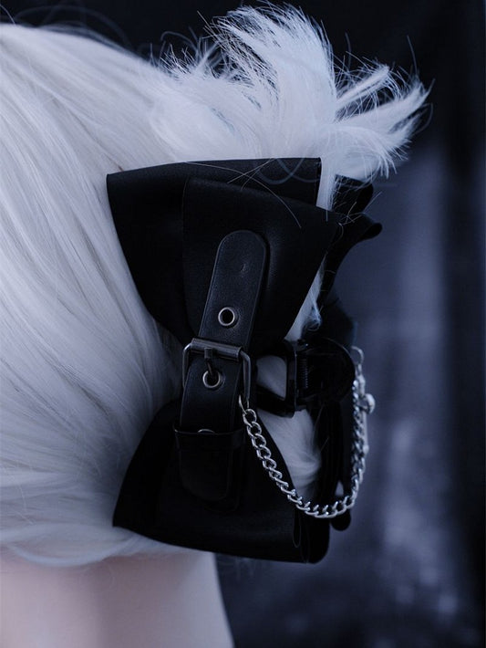 Black Gothic Bow Claw Clip with Cross Chain