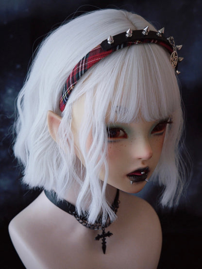 Black And Red Plaid Pattern With Studs And Pentagram Charm Design KC