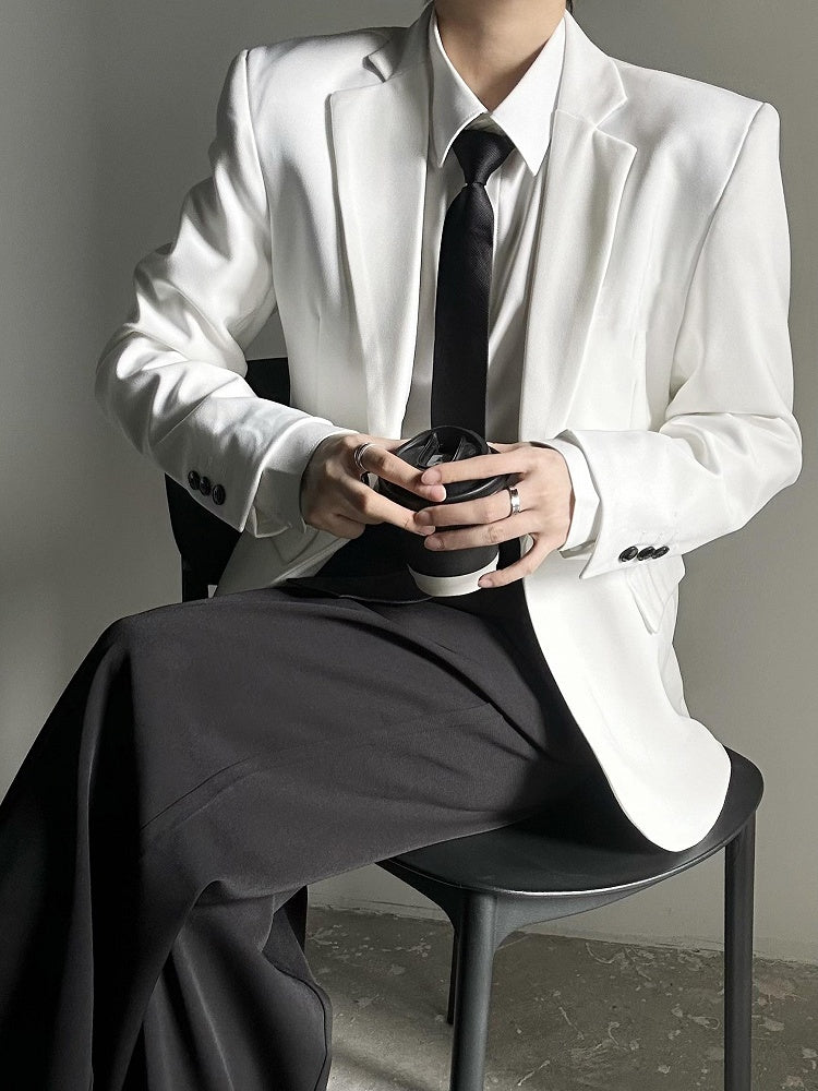 Ouji Lolita White Unisex Blazer with Notched Lapel & Black Buttons Cuffs