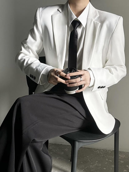 Ouji Lolita White Unisex Blazer with Notched Lapel & Black Buttons Cuffs