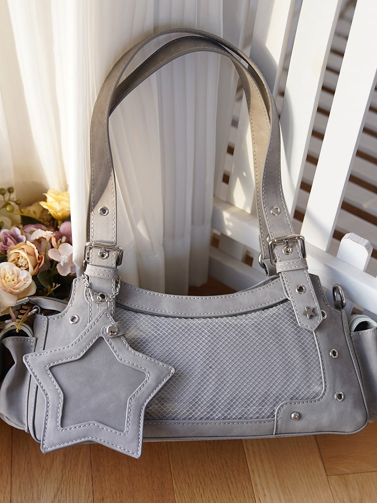 Gray PU Y2K Shoulder Ita Bag With Star Charm