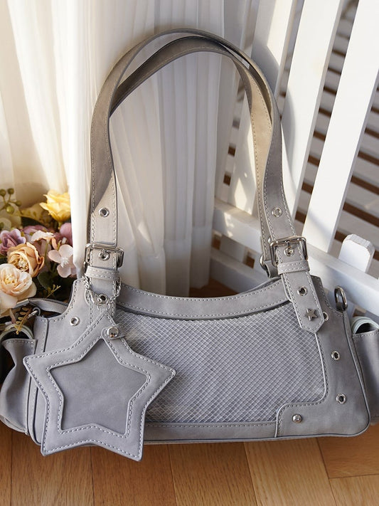 Gray PU Y2K Shoulder Ita Bag With Star Charm