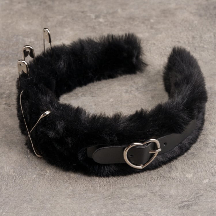 Pins and PU Buckle Decorated Gothic Black Plush KC