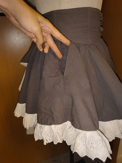 Dark Gray Lolita Skirt + Corset Belt + Detachable Train