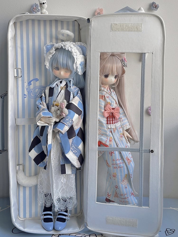 White&Blue Telephone Booth-shaped 1/4 Scale BJD Doll Bag with Two Straps