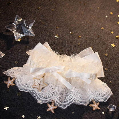 White/Blue/Purple/Purple&Blue Hollow-out Calf Socks With Starfish Charm Detachable Lace Cuffs