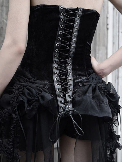 Gothic Black Birdcage Skirt and Bustier Corset Set