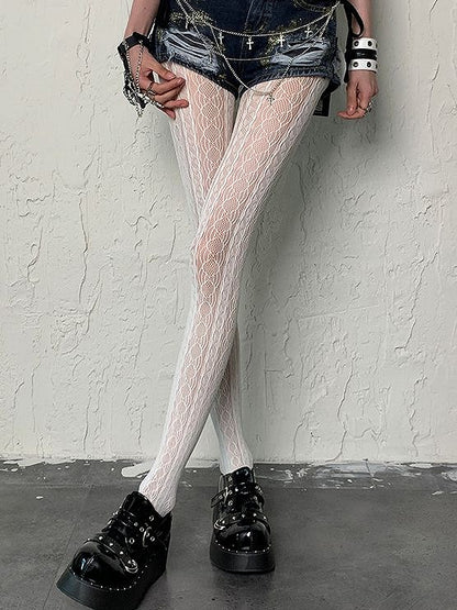Gyaru Fashion White Wasteland Punk Hollow-out Design Y2K Tights