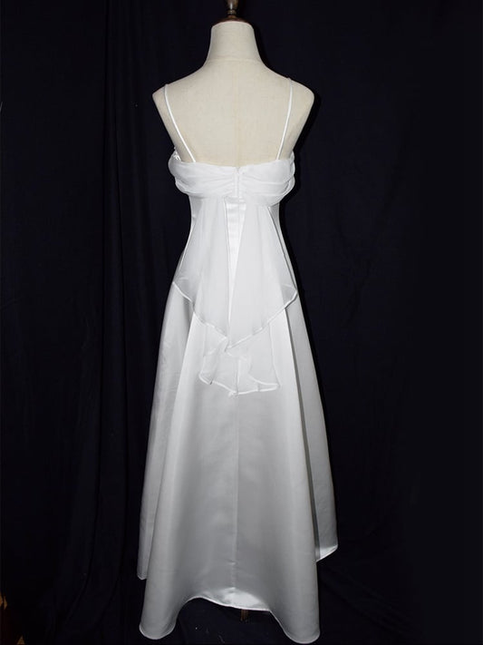 Vintage White Satin Spaghetti Straps Gown Wedding Dress