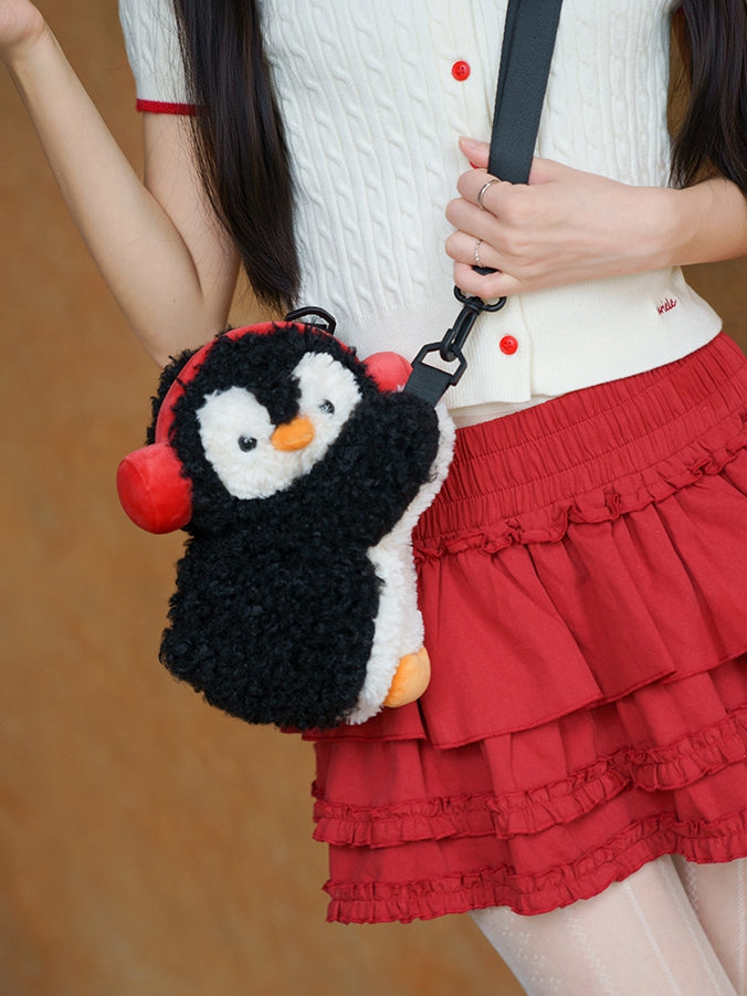 Black Cute Penguin Plush Backpack/Crossbody Bag Middle/Large Size