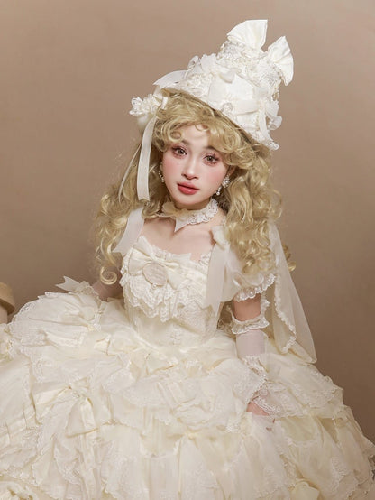 Gorgeous Creamy Bows and Beads Decorated Cake Hat