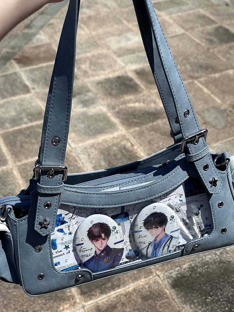 Blue PU Y2K Shoulder Ita Bag With Star Charm