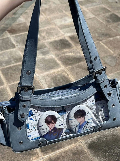 Blue PU Y2K Shoulder Ita Bag With Star Charm