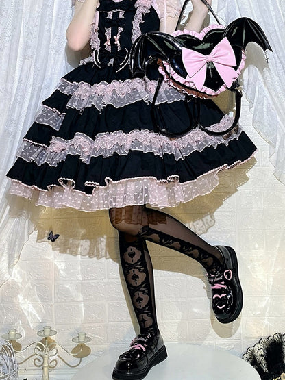 Gothic Lolita White/Black Print Over Knee Stockings