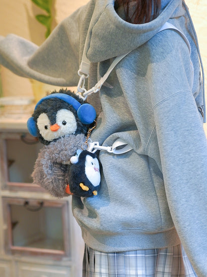 Gray Cute Penguin Plush Backpack/Crossbody Bag + Keychain
