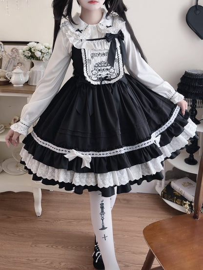 Teddy and Cake Embroidery Bodice Black Sweet Lolita Dress