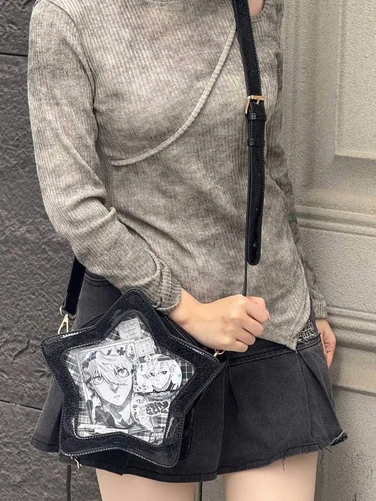 Black PU Star-shaped Ita Bag Set with Detachable Badge Charm