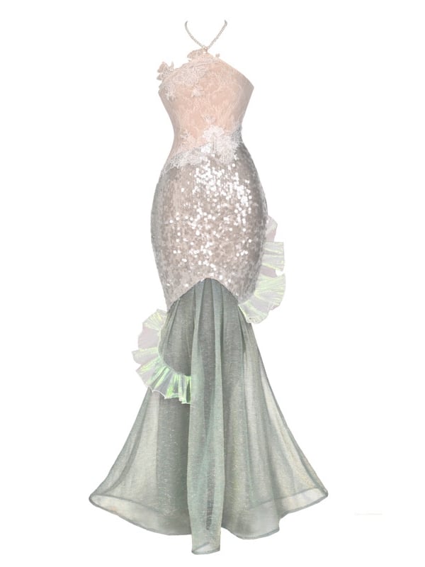 Beaded Halter Neck Shining Sequins Mermaid Dress Fairy Goth Vacation Bodycon Dress