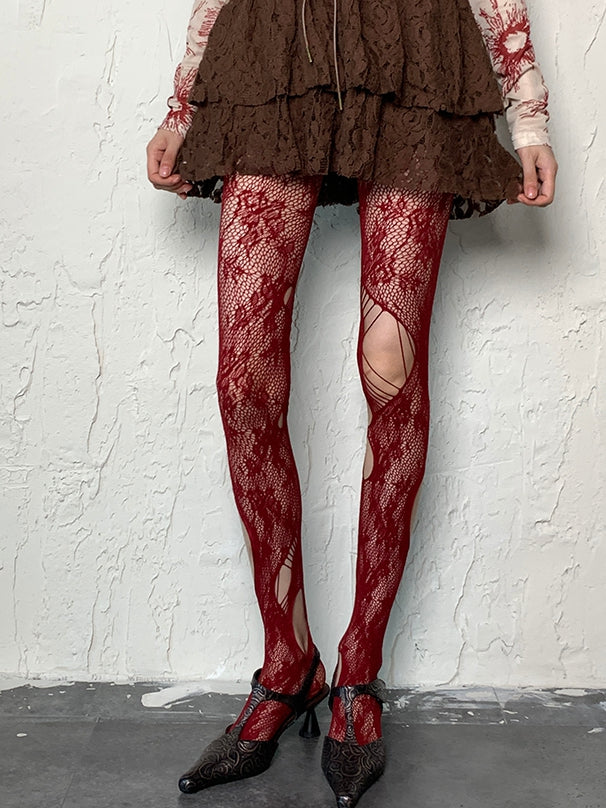 4 Color Options Y2K Cut-out Details Hollow-out Design Tights