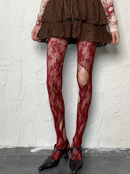 4 Color Options Y2K Cut-out Details Hollow-out Design Tights