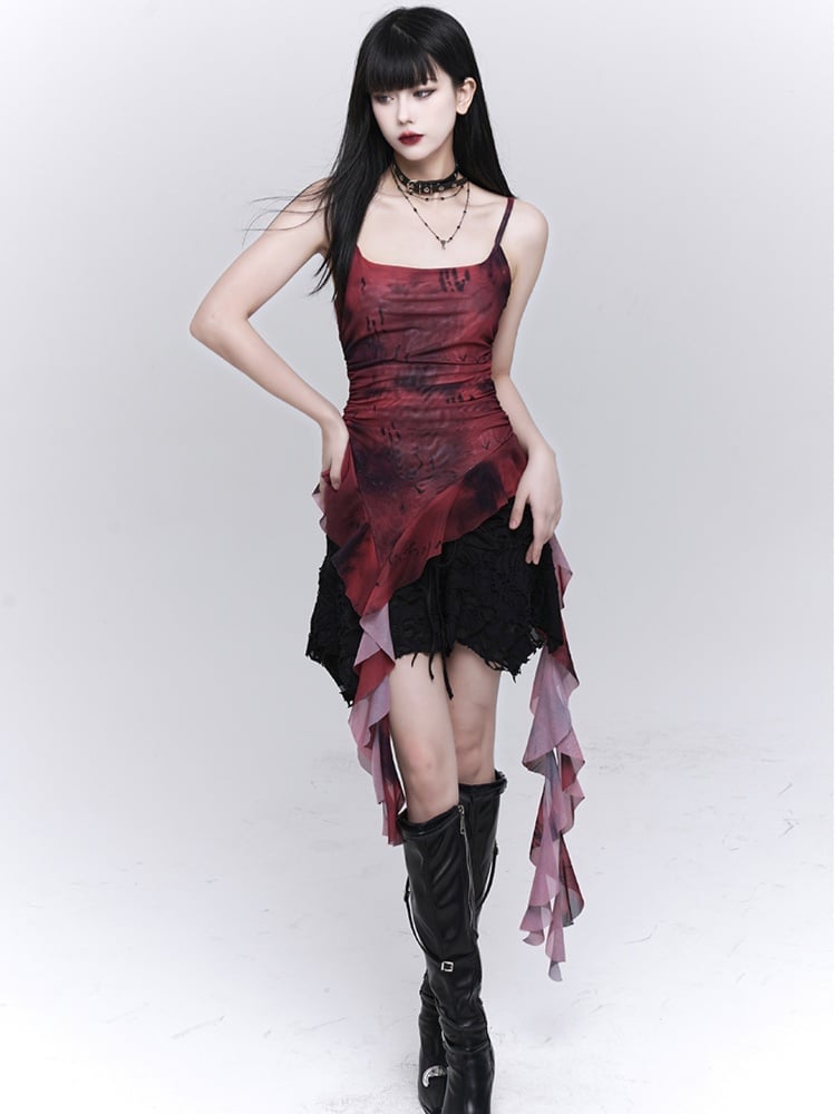 Red Asymmetrical Flounce Hem Glamorous Cami Top