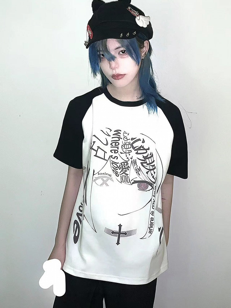 Black Colorblock Design Graphic T-shirt