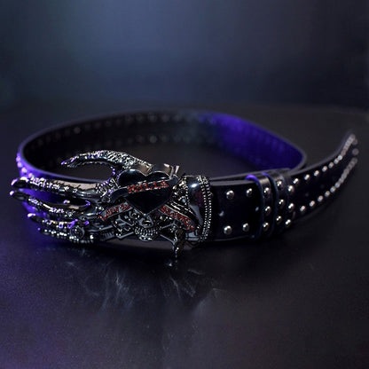 White/Black Gothic Studs Details Skeleton Hand Waist Belt
