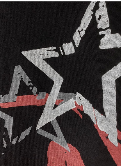 Skull and Stars Print Black Long Sleeves Top Fake Two-pieces