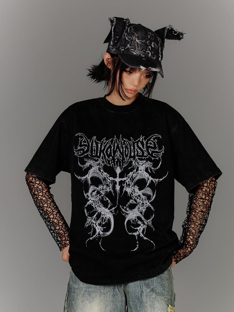 Punk Black Hollow-out Fishnet Long Sleeves Top