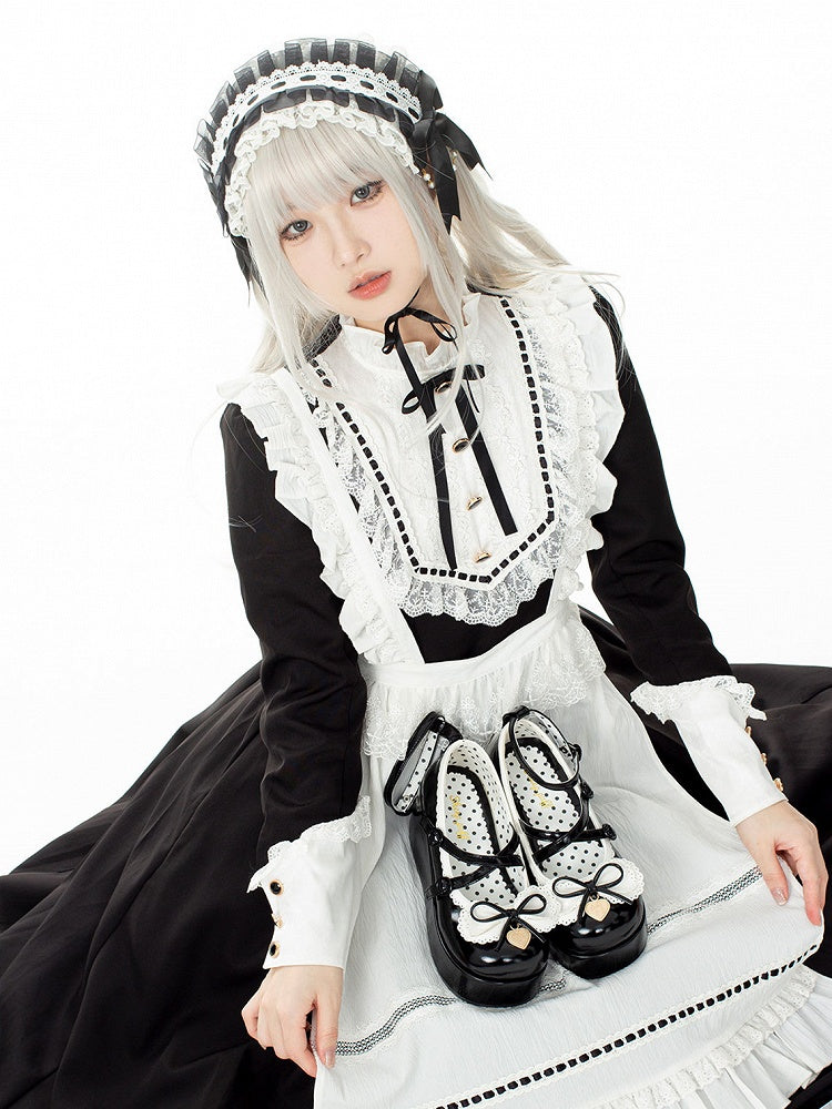 Buckle Ankle Strap Black Sweet Knotted Bow Accent Platforms