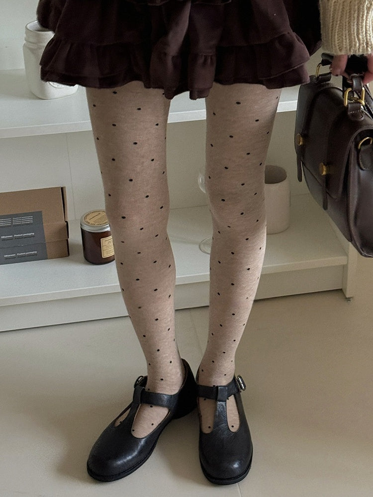 White/Light Coffee/Dark Grey/Black Polka-dot Pattern Tights