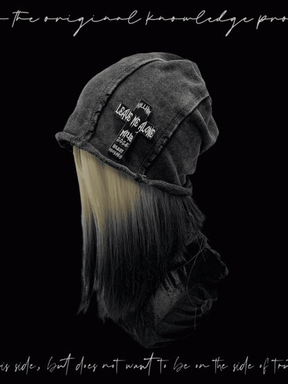 Y2K Black/Blue Rolled Hem Cross Accent Punk Rock Hat