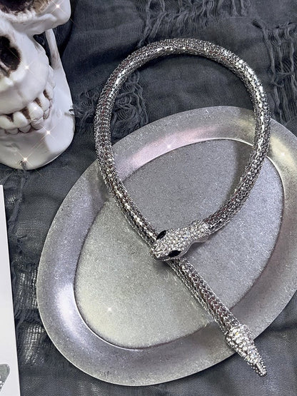 Silver Snake Design Bangle With Necklace Set