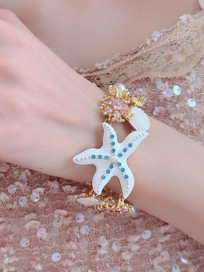 4 Options Y2K Bittersweet Starfish Shell And Rhinestone Decorated Bracelet/Necklace