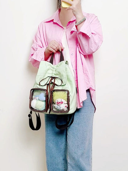 Charming Green Mini Ita Backpack With Kawaii Bow Drawstring