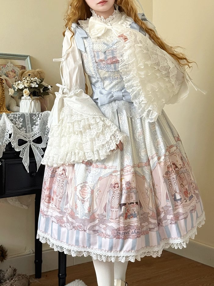 Plus Size White / Black / Pink / Blue / Apricot Lolita Bell Sleeves Blouse