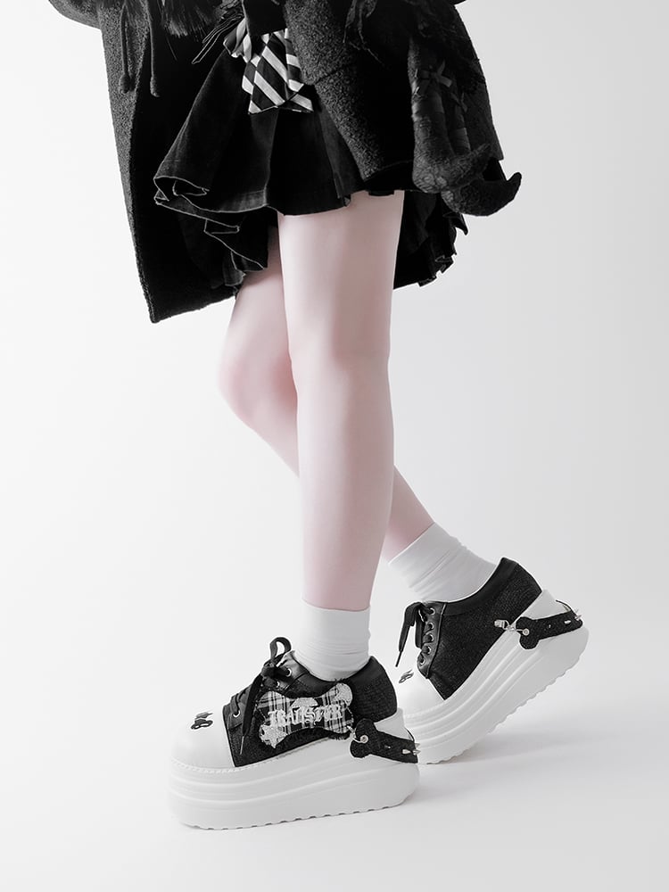 Black Punk Bone Applique Silver-tone Studs Platform Shoes