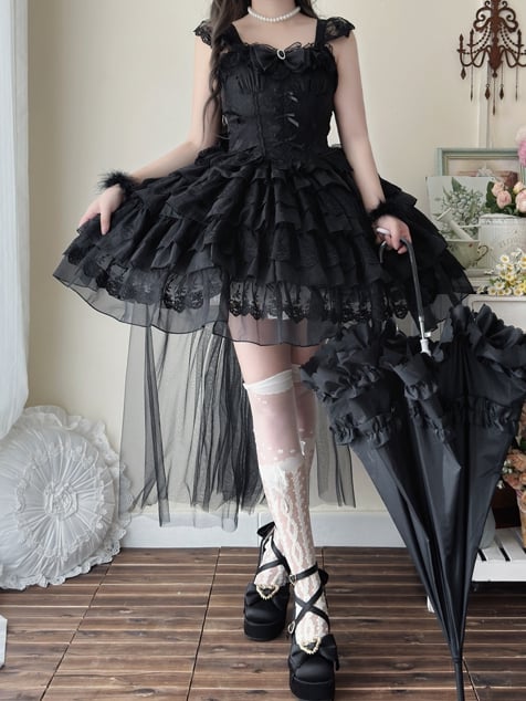 Black Hanayome Butterfly Fabric Shiro Dress Princess Lolita Jumper Skirt