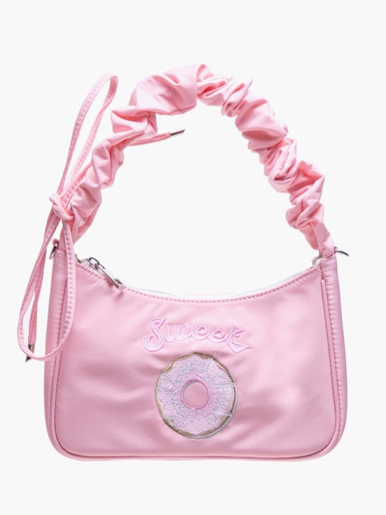 Pink Crossbody&Shoulder Bag With Embroidered Donut And Letter Design