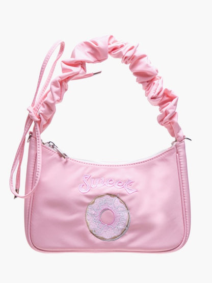 Pink Crossbody&Shoulder Bag With Embroidered Donut And Letter Design