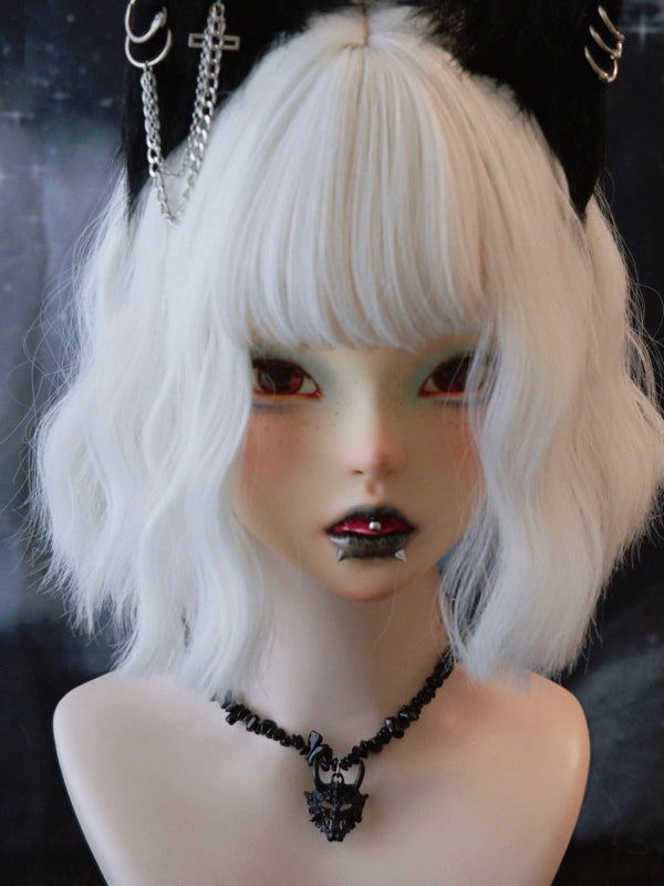 Black Gothic Demon Mask Pendant Crushed Stone Necklace