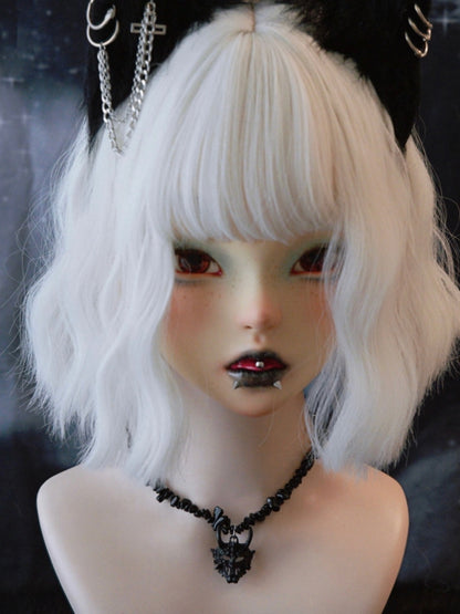 Black Gothic Demon Mask Pendant Crushed Stone Necklace