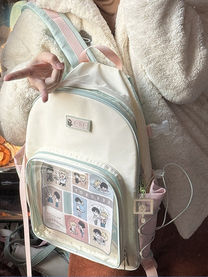 Macaroon Star Print Backpack Ita Bag With Goggles-Shaped Ita Bag