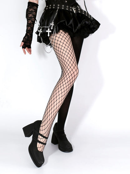Black Asymmetrical Design Punk Fishnet Tights